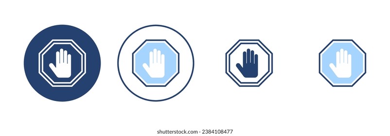 Stoppen Sie die Symbolvektorgrafik. Stoppschild. Handstoppzeichen und -symbol. Geben Sie kein rotes Stoppschild mit der Hand ein