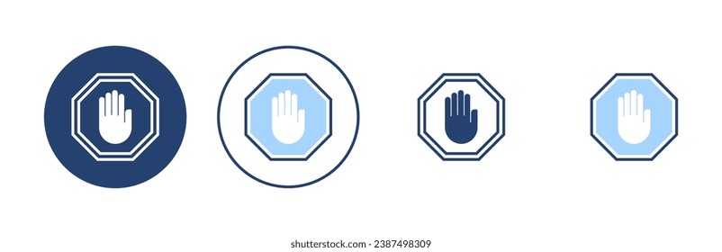 Detener vector de icono señal de paro de carretera. símbolo y signo de paro de mano. No introducir el signo rojo de parada con la mano