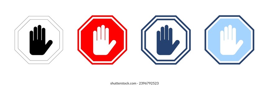 Stop icon vector. stop road sign. hand stop sign and symbol. Do not enter stop red sign with hand