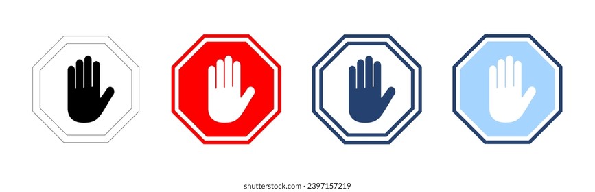 Stop icon vector. stop road sign. hand stop sign and symbol. Do not enter stop red sign with hand