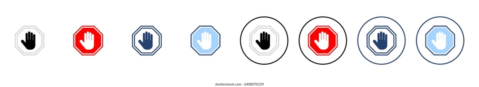 Stop icon vector. stop road sign. hand stop sign and symbol. Do not enter stop red sign with hand