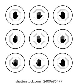 Stop icon vector. stop road sign. hand stop sign and symbol. Do not enter stop red sign with hand
