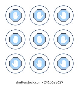 Stop icon vector. stop road sign. hand stop sign and symbol. Do not enter stop red sign with hand