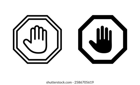 Stop icon vector. stop road sign. hand stop sign and symbol. Do not enter stop red sign with hand