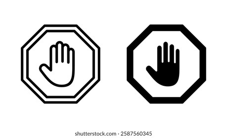 Stop icon vector. stop road sign. hand stop sign and symbol. Do not enter stop red sign with hand