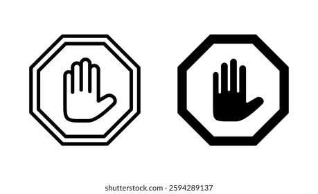 Stop icon vector. stop road sign. hand stop sign and symbol. Do not enter stop red sign with hand