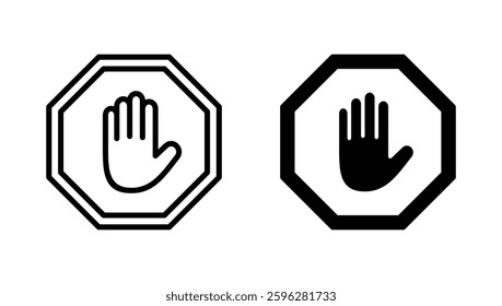 Stop icon vector. stop road sign. hand stop sign and symbol. Do not enter stop red sign with hand