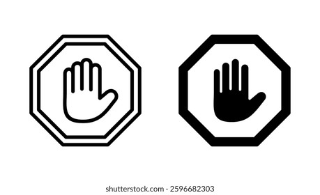 Stop icon vector. stop road sign. hand stop sign and symbol. Do not enter stop red sign with hand