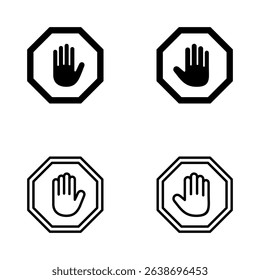 Stop icon vector. stop road sign. hand stop sign and symbol. Do not enter stop red sign with hand