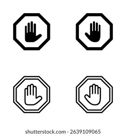 Stop icon vector. stop road sign. hand stop sign and symbol. Do not enter stop red sign with hand