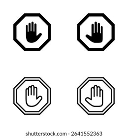 Stop icon vector. stop road sign. hand stop sign and symbol. Do not enter stop red sign with hand