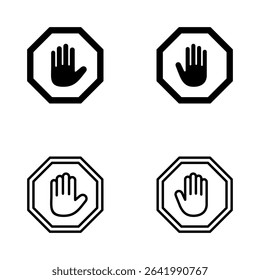 Stop icon vector. stop road sign. hand stop sign and symbol. Do not enter stop red sign with hand
