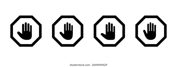 Stop icon vector. stop road sign. hand stop sign and symbol. Do not enter stop red sign with hand