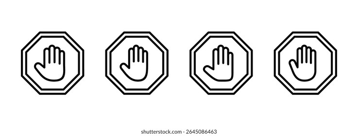 Stop icon vector. stop road sign. hand stop sign and symbol. Do not enter stop red sign with hand