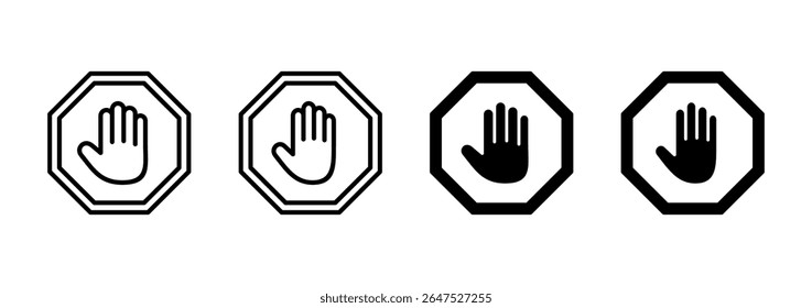 Stop icon vector. stop road sign. hand stop sign and symbol. Do not enter stop red sign with hand
