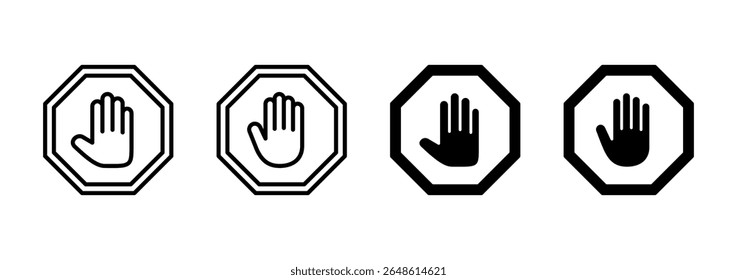 Stop icon vector. stop road sign. hand stop sign and symbol. Do not enter stop red sign with hand