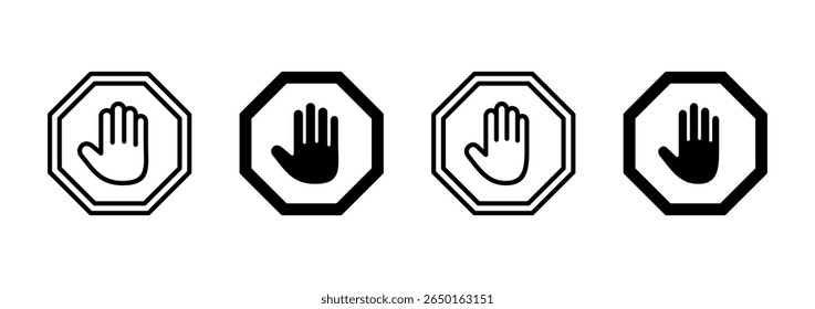 Stop icon vector. stop road sign. hand stop sign and symbol. Do not enter stop red sign with hand