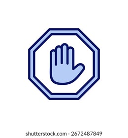 Vector del icono de la parada. señal de la parada. señal de la parada de la mano y símbolo. No ingrese la señal roja del alto con la mano