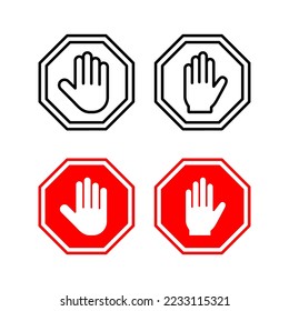 Detener vector de iconos para aplicaciones web y móviles. señal de paro de carretera. símbolo y signo de paro de mano. No introducir el signo rojo de parada con la mano