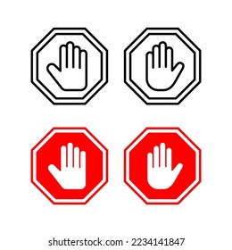 Stop icon vector for web and mobile app. stop road sign. hand stop sign and symbol. Do not enter stop red sign with hand