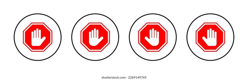 Stop icon vector for web and mobile app. stop road sign. hand stop sign and symbol. Do not enter stop red sign with hand