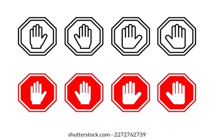 Stop icon vector for web and mobile app. stop road sign. hand stop sign and symbol. Do not enter stop red sign with hand