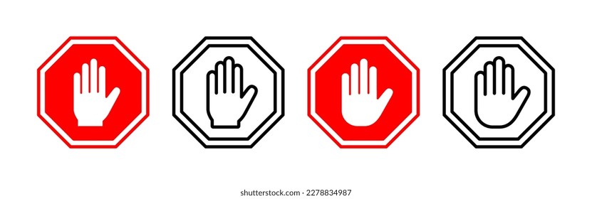 Stop icon vector for web and mobile app. stop road sign. hand stop sign and symbol. Do not enter stop red sign with hand