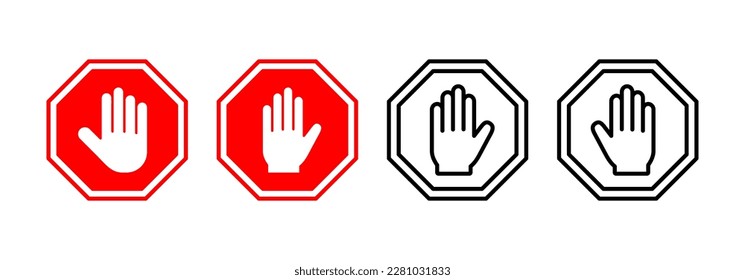 Stop icon vector for web and mobile app. stop road sign. hand stop sign and symbol. Do not enter stop red sign with hand