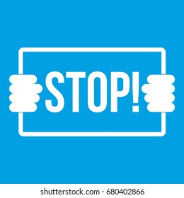 Stop icon white isolated on blue background vector illustration