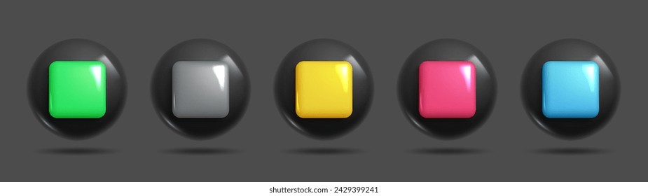 Stop icons. 3d realistic sets of stop icons and buttons for minimal and creative designs in dark mode. 3d Sets of Vector Elements.