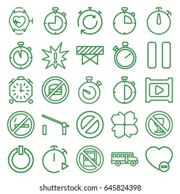 Stop icons set. set of 25 stop outline icons such as barrier, no laptop, no alcohol, minus favorite, heartbeat watch, pause, play, stopwatch, switch off, bus, exclamation
