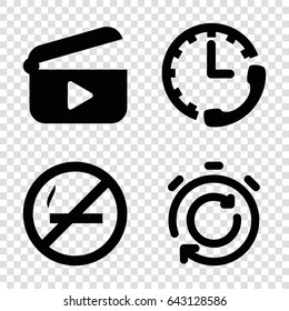 Stop icons set. set of 4 stop filled icons such as play, stopwatch