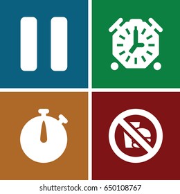 Stop icons set. set of 4 stop filled icons such as pause, no fast food