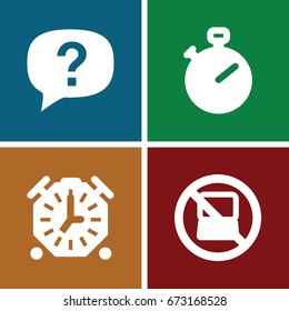 Stop icons set. set of 4 stop filled icons such as no laptop, stopwatch