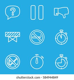 stop icons set. Set of 9 stop outline icons such as barrier, no smoking, dislike, pause, stopwatch