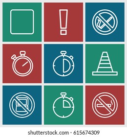 Stop icons set. set of 9 stop outline icons such as no laptop, cone, no smoking, stop, stopwatch