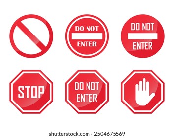 Stop icons set in flat style. Warning symbol vector illustration on isolated background. Do not enter sign business concept.