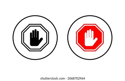 Stop icons set. stop road sign. hand stop sign and symbol. Do not enter stop red sign with hand