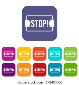 Stop icons set vector illustration in flat style In colors red, blue, green and other