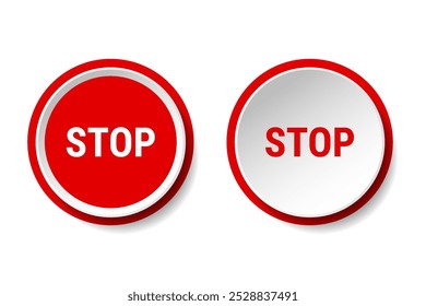 Stop icons. Street icon collection. Red stop hand sign with text. Red stop sign. Vector Illustration.