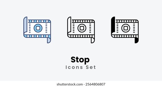 Stop Icons thin line and glyph vector icon stock illustration