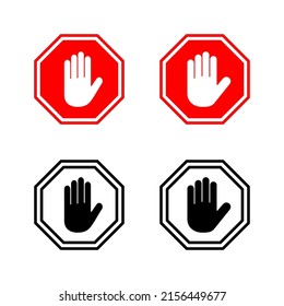 Detener el vector de iconos. señal de paro de carretera. símbolo y signo de paro de mano. No introducir el signo rojo de parada con la mano