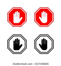 Detener el vector de iconos. señal de paro de carretera. símbolo y signo de paro de mano. No introducir el signo rojo de parada con la mano