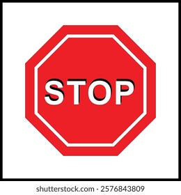 Stop icon.Stop hand sign with text. Red stop sign. Vector Illustration.