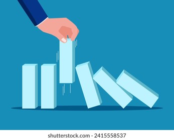 Stop the impact of the market. Hand stops the domino effect