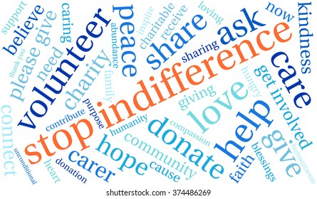 Stop Indifference word cloud on a white background. 