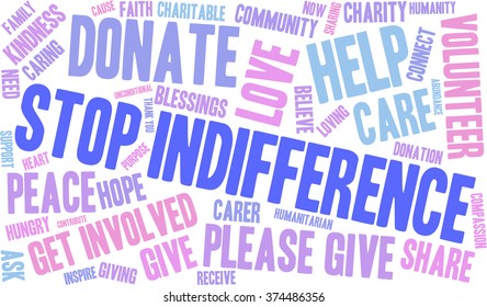 Stop Indifference word cloud on a white background. 