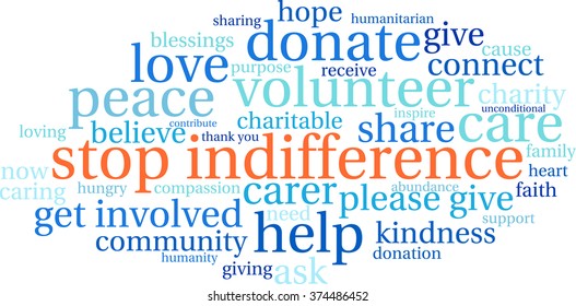 Stop Indifference word cloud on a white background. 