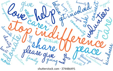 Stop Indifference word cloud on a white background. 
