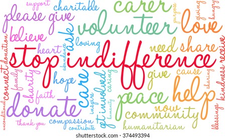 Stop Indifference word cloud on a white background. 